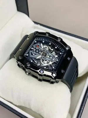 Black Skeleton Chronograph Watch for Men