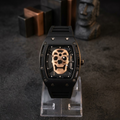 Luxury Non-Waterproof Skull Skeleton Concept Watch – Bold Tonneau Case with Sporty Silicone Strap (Without Box) - Black